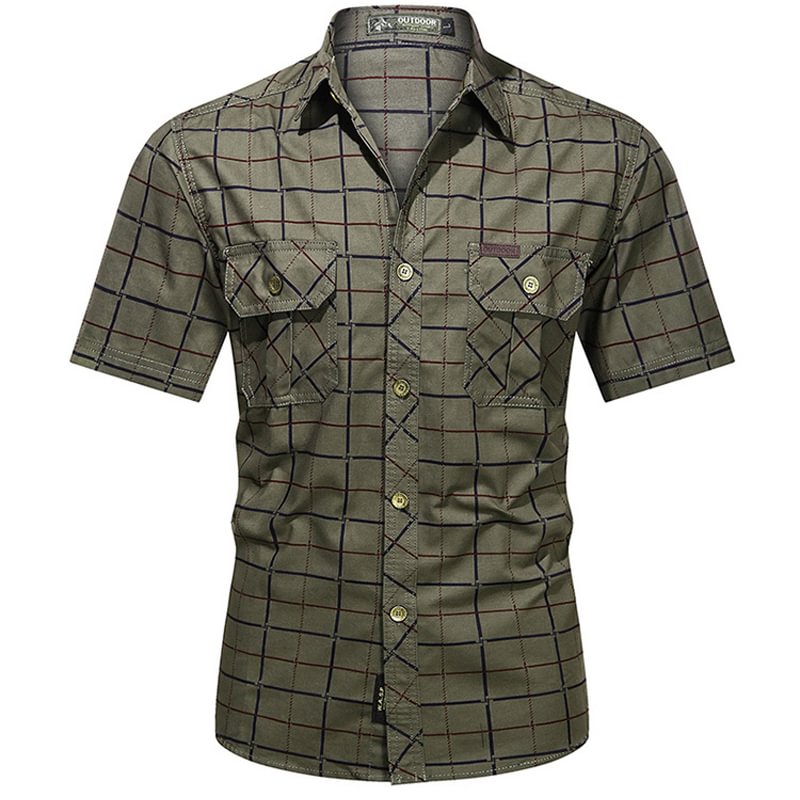 Men's outdoor casual cotton plaid short-sleeved shirt / [viawink] /