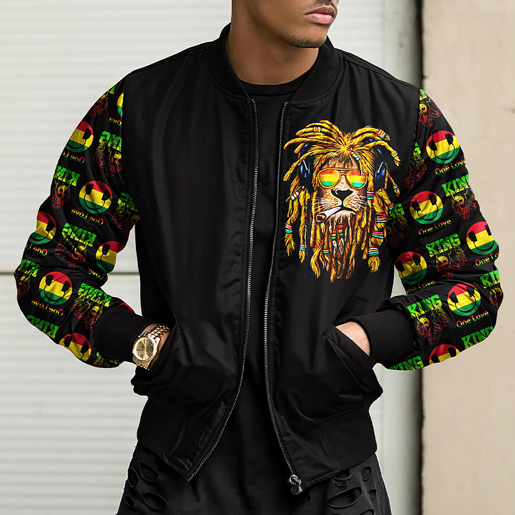 BrosWear Fashion Reggae Lion Print Baseball Jacket
