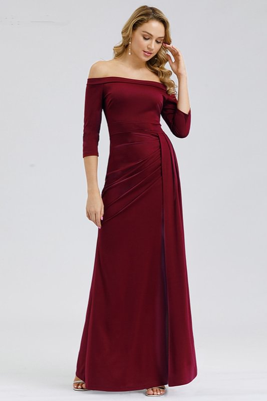 Off-the-Shoulder Half-Sleeve Mermaid Prom Dress With Slit