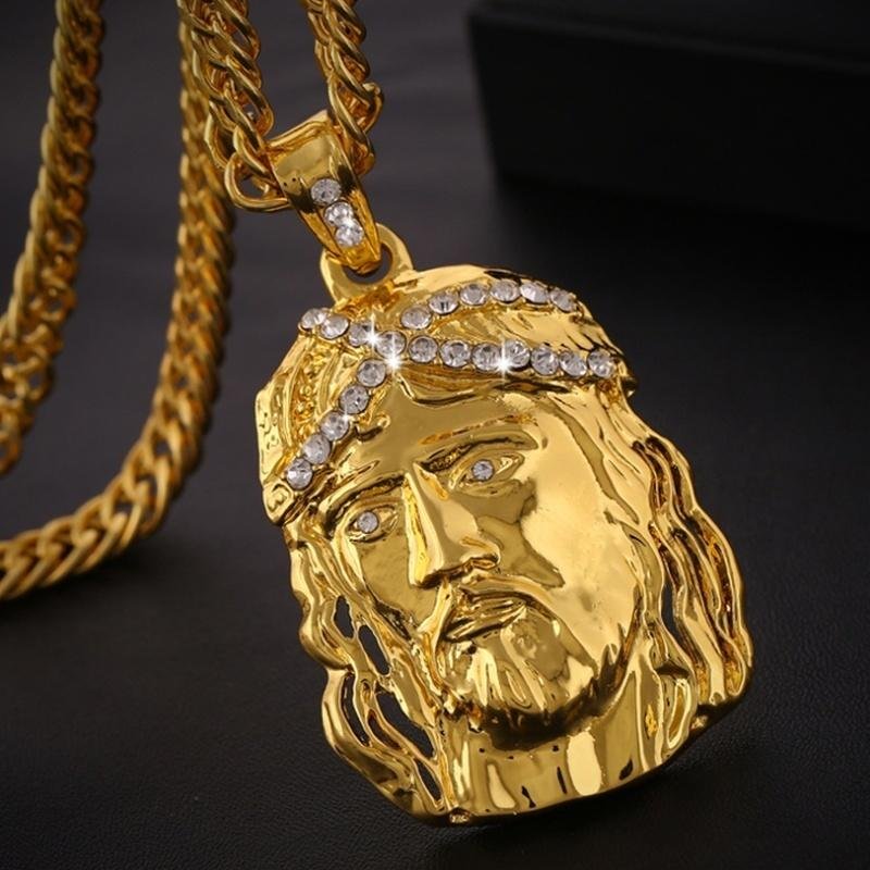 Classic Gold Jesus Head Pendant Necklace-VESSFUL