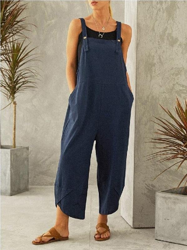 Women's Solid Color Casual Nine-point Overalls-Mayoulove