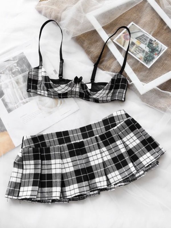 Pleated Skirt Plaid Pajama Set-Icossi
