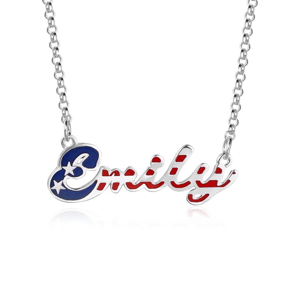 Personalized with American Flag Name Necklace, Independence Day Necklace