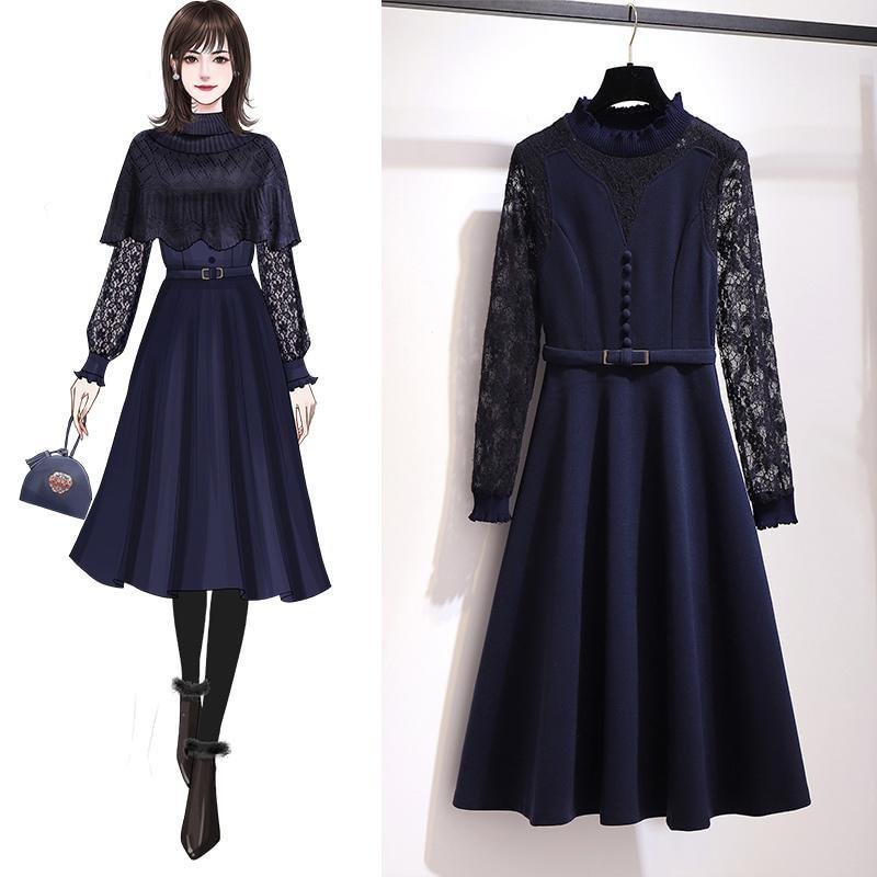 Elegant Lace Dress+Knit Shawl P11372