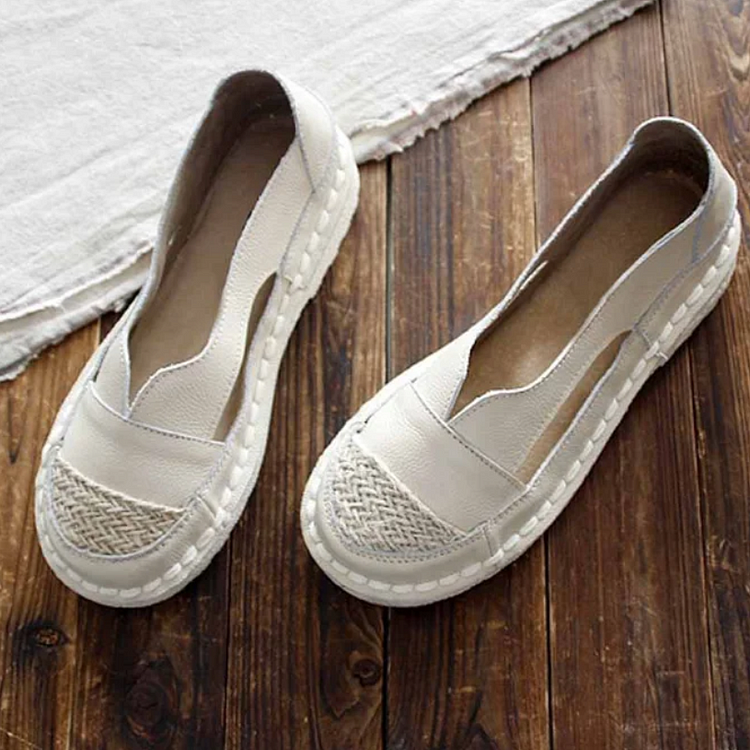 Fashion Vintage Flat Heel Leather Flats-Mayoulove