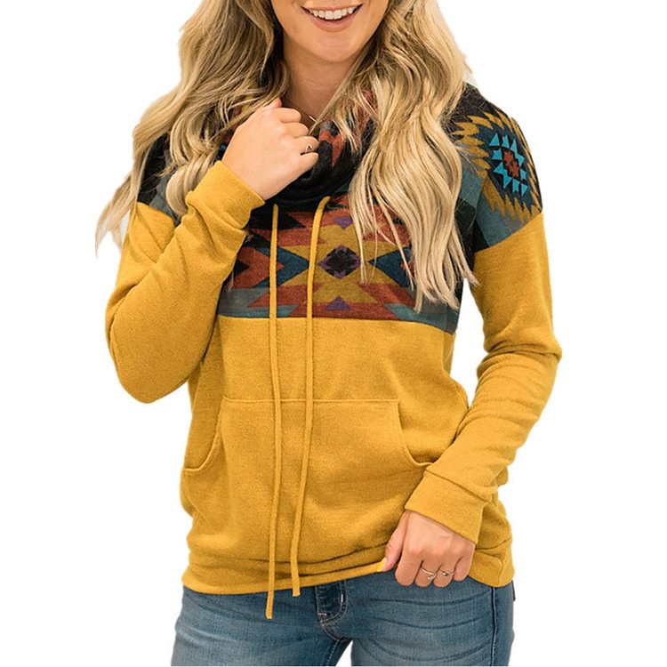 Women's Ethnic Pattern Sweatshirt Printed High Neck Hoodie