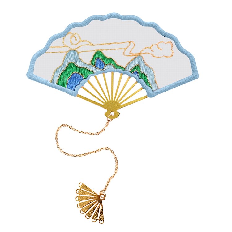 Retro Chinese Blossom Fan Shaped Bookmark Embroidery - Cross Stitch