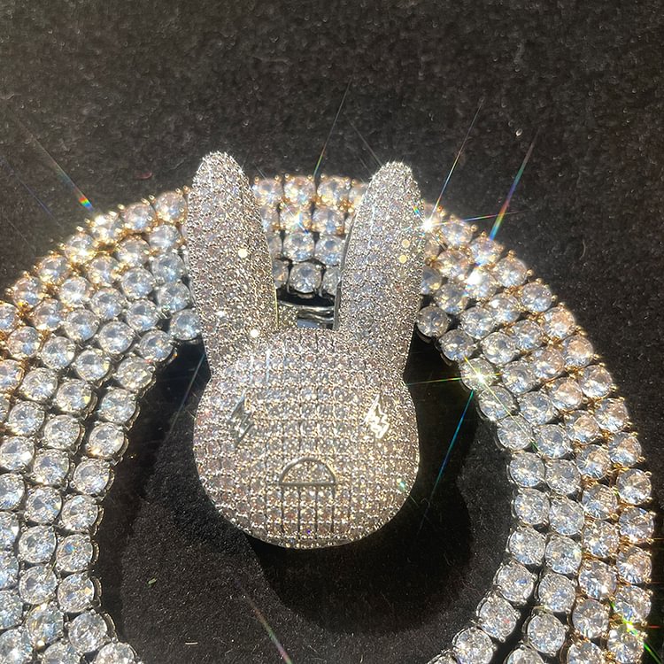 Iced Out Big Rabbit Bunny Pendant Necklace Hiphop Jewelry
