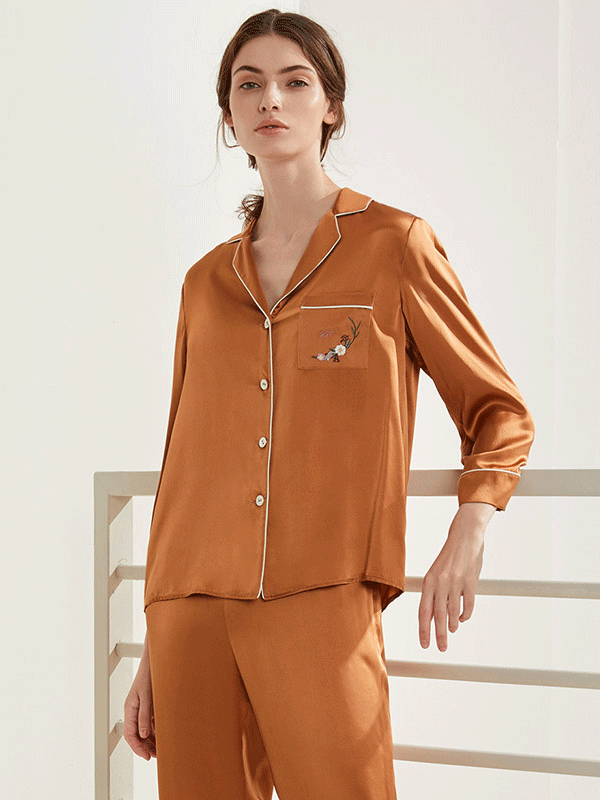 22 Momme  Franch Design High Quality Vintage Printed Silk Pajamas Set-Real Silk Life