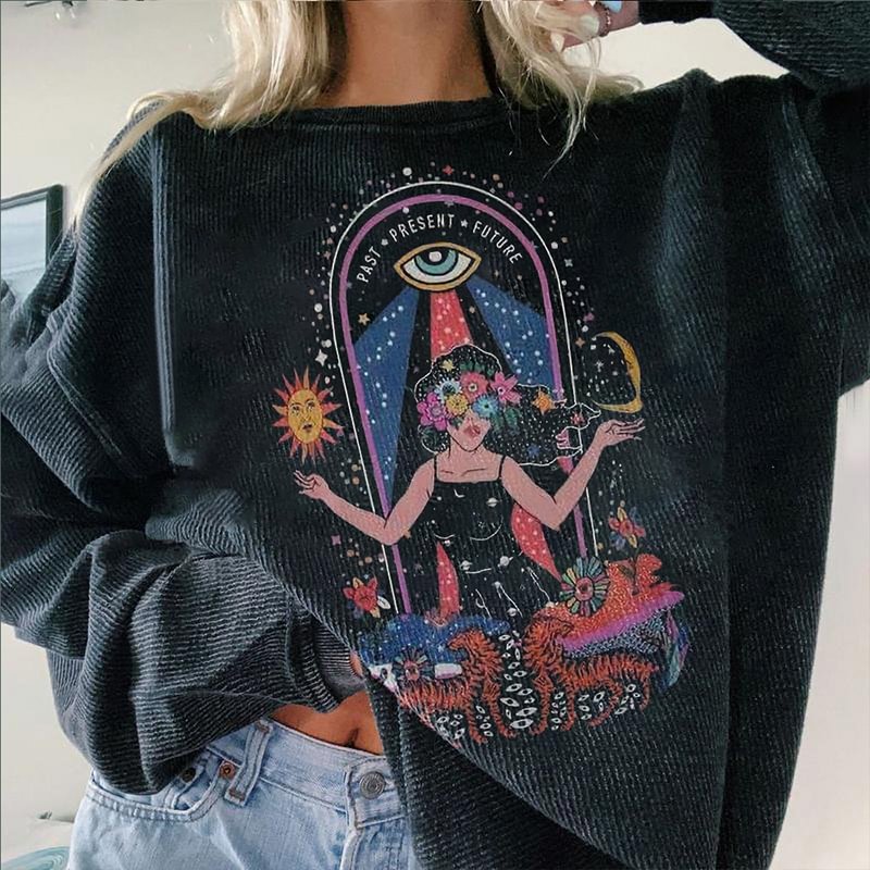   Beautiful ladies sun moon print sweatshirt designer - Neojana