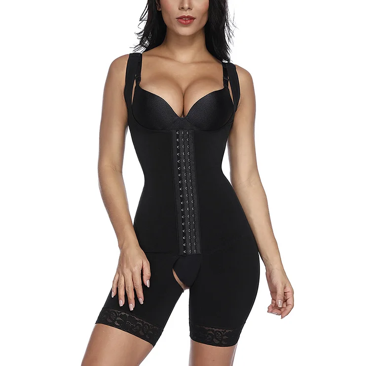 Black Hook Open Crotch Underbust Bodysuit Big Size