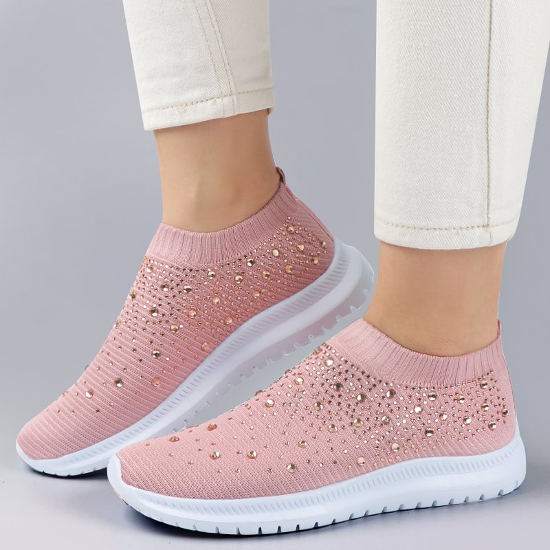 Women's Breathable Sparkly Crystal Slip-on Clarks Shoes - vzzhome