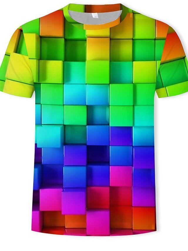 Men's Geometric 3D Print T-shirt Daily Casual Round Neck Rainbow / Summer / Short Sleeve-Corachic