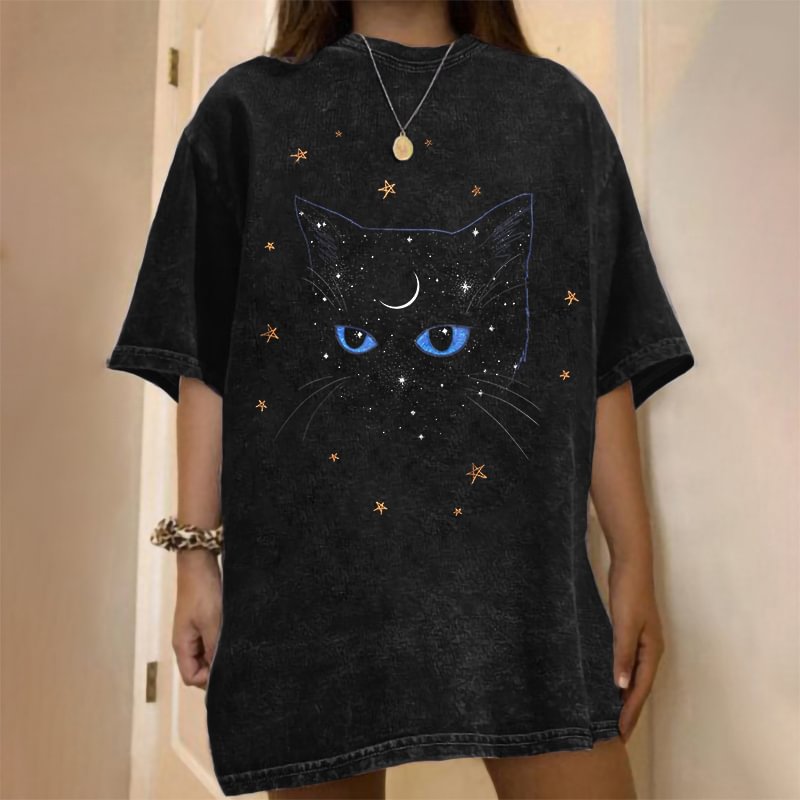   Ladies casual cat print T-shirt designer - Neojana
