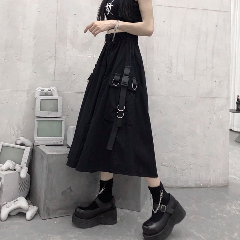 Techwear Skirt Gothic Streetwear A-line Skirt High Waist / Techwear Club / Techwear