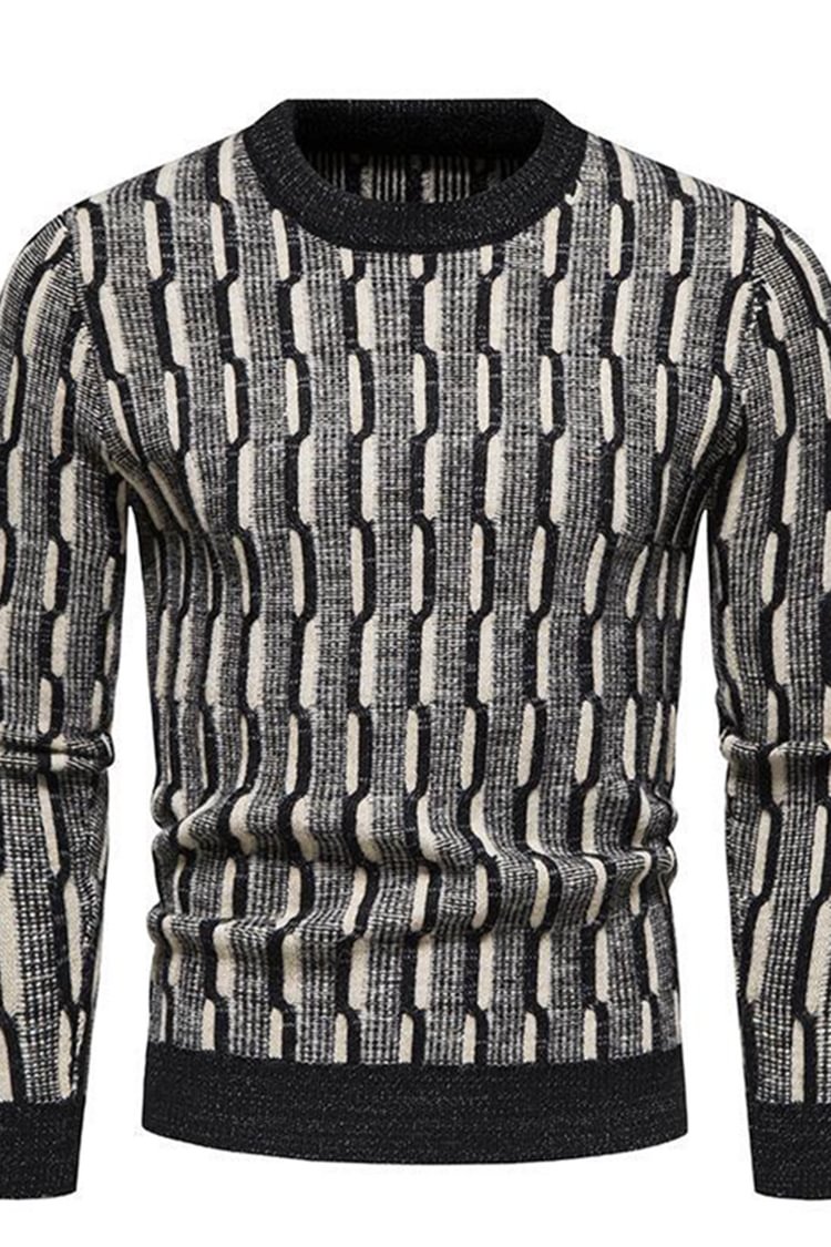 Tiboyz Men's Colorblock Dark Pattern Crew Neck Sweater
