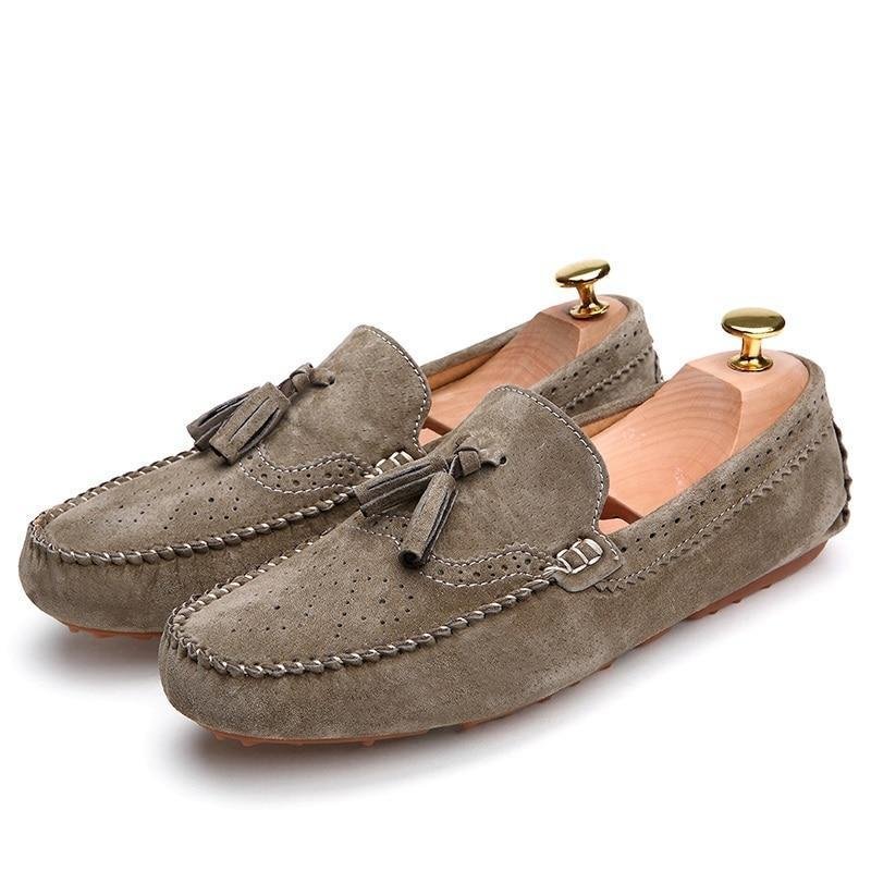 Men's Loafers Pig Suede Flats Genuine Leather Moccasins Casual Shoes-Corachic