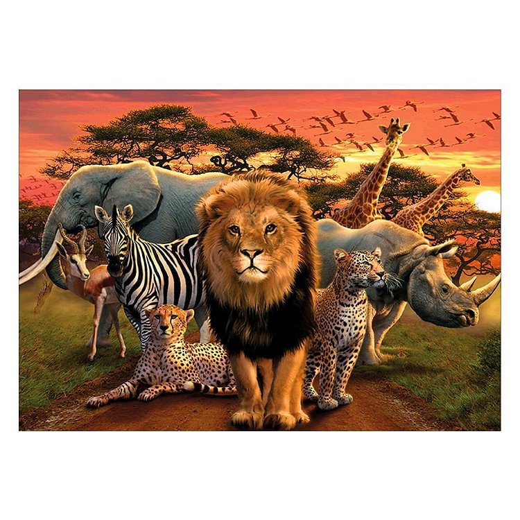 Animal Lion - Round Drill Diamond Painting - 40x30cm(Canvas)