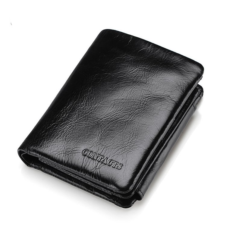 Men's Large Capacity Casual Leather Wallet Oil Wax Leather Purse