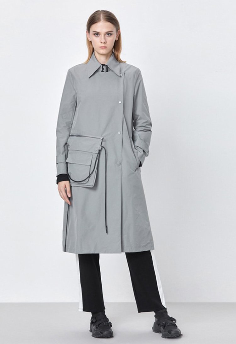 SDEER Lapel Workwear Large Pockets Lace-up Long Trench Coat