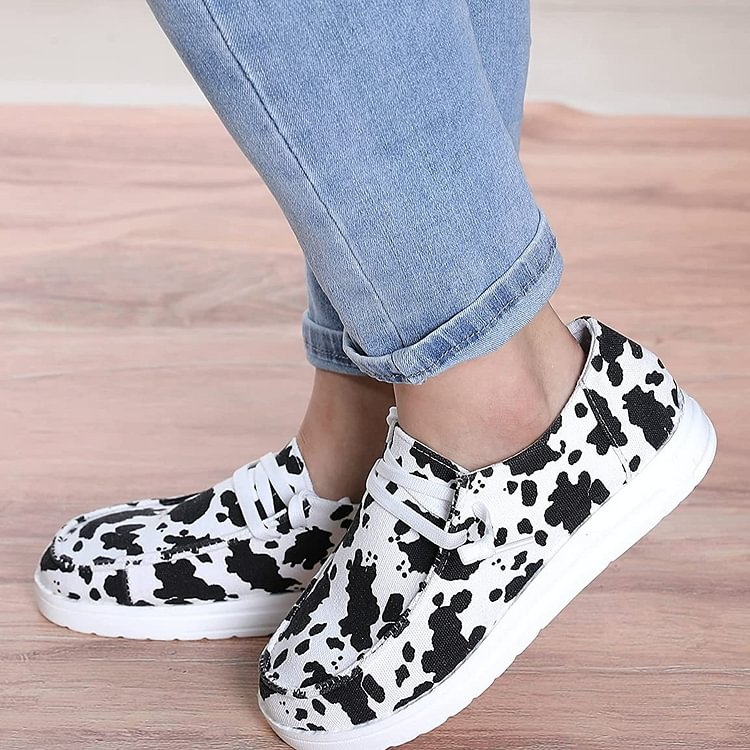 Canvas Sneakers for Women Cheetah Camo Cow Print Shoes Ladies Wide Walking Loafers