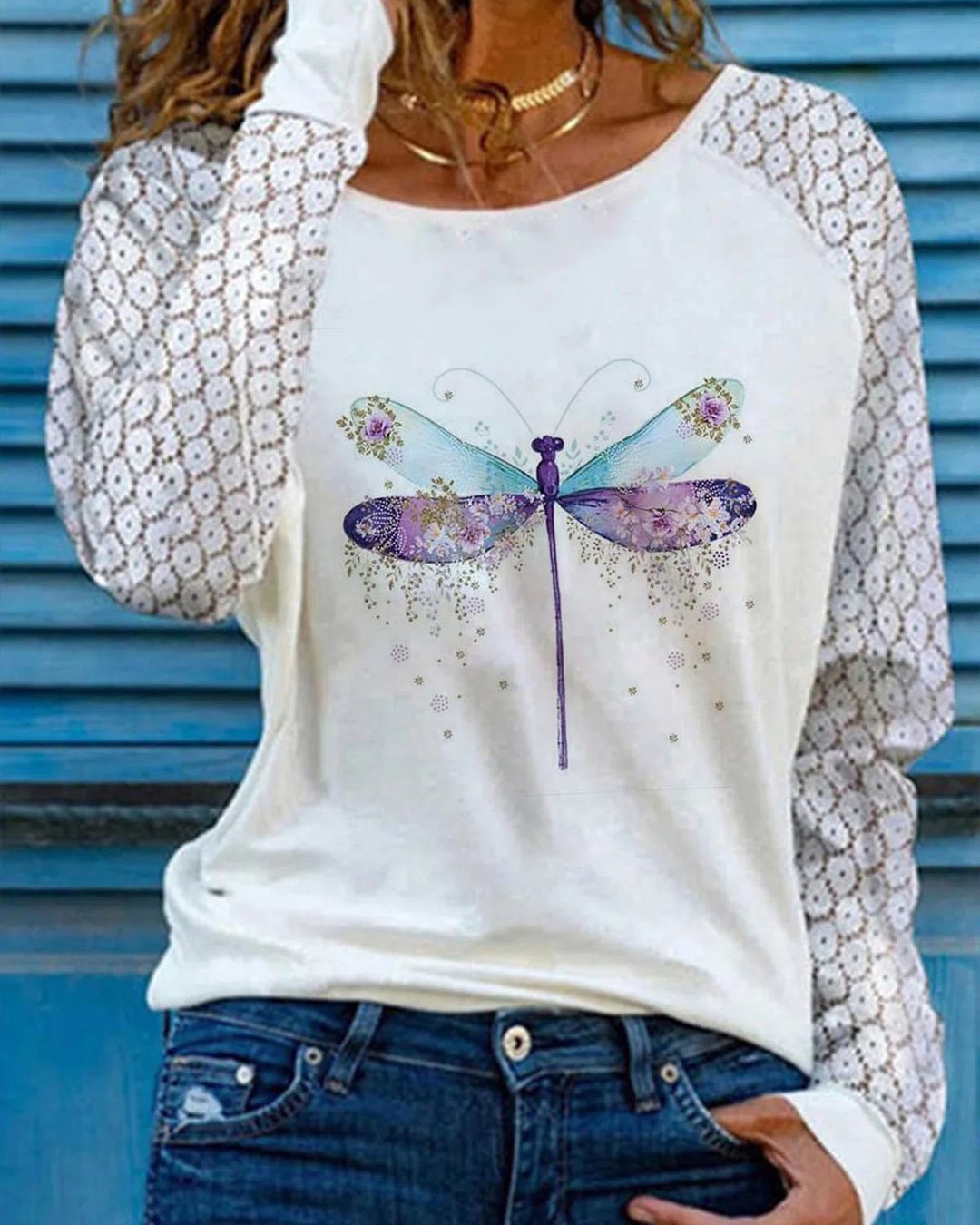 Casual Cotton Blends Butterfly Shirts & Tops