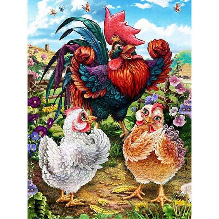 Chickens - Full Round Drill Diamond Painting - 30x40cm(Canvas)