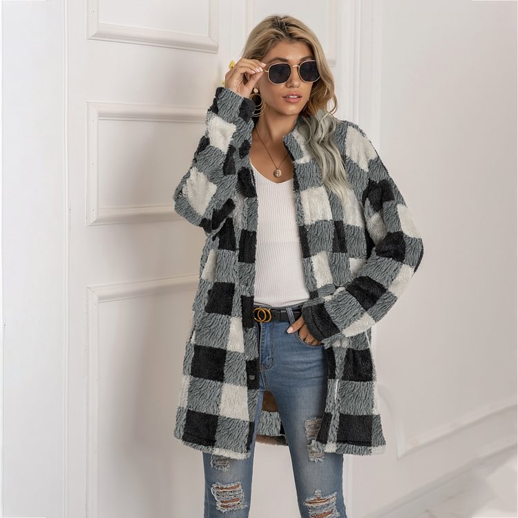 Plaid Wool Button Up Overcoat - tree - Codlins