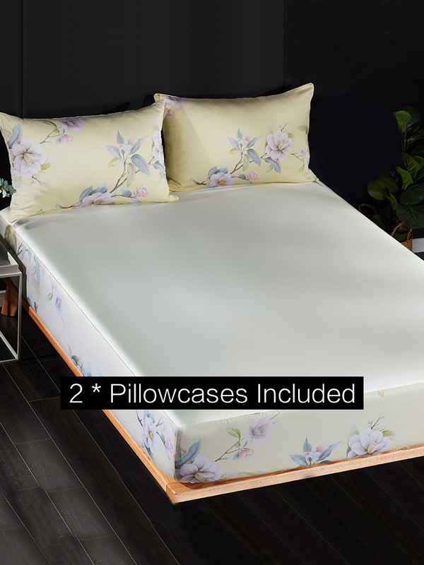 19 Momme Gardenia Cream Single Side Mulberry Silk Fitted Sheet& Pillowcase Set-Real Silk Life