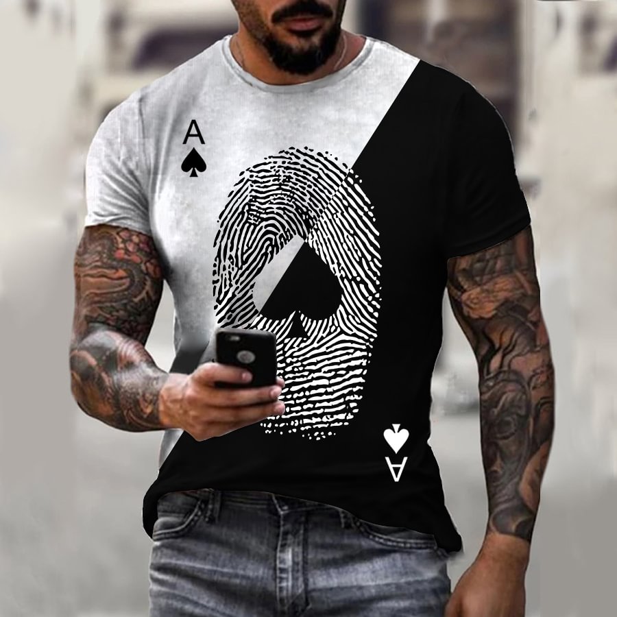 Men's spades contrast print casual T-shirt / [viawink] /