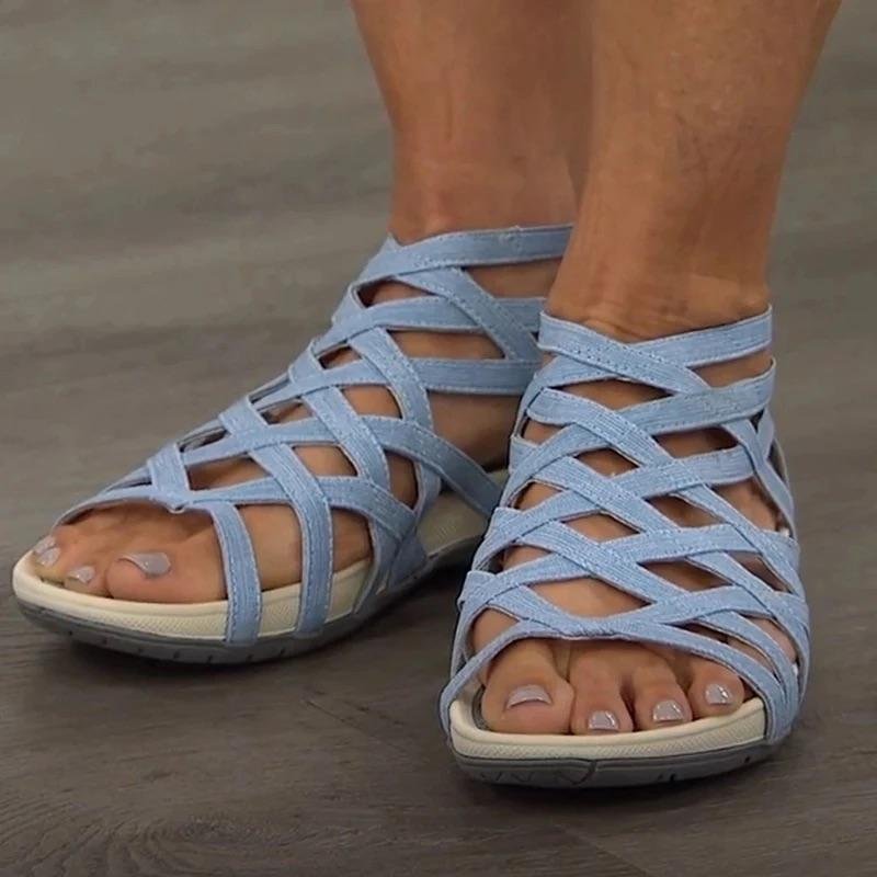 Summer Women Shoes  Leopard Round Toe Hollow Wedges Sandals