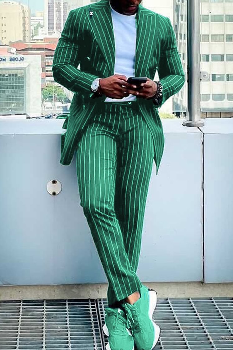 Tiboyz Fashion Outfits Casual Stripe Blazer And Pants Two Piece Suit