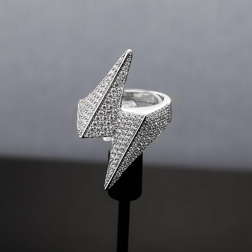 Iced Out Lightning Full Micro Pave CZ Rings Men Hip Hop Jewelry-VESSFUL