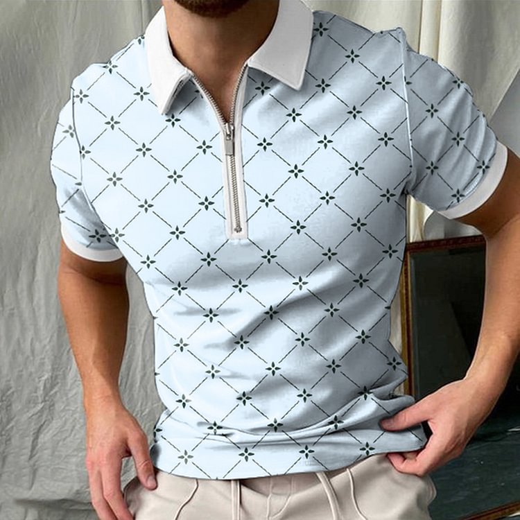 BrosWear Fashion Grid  Casual Stretch Contrast Color Short Sleeve POLO Shirt