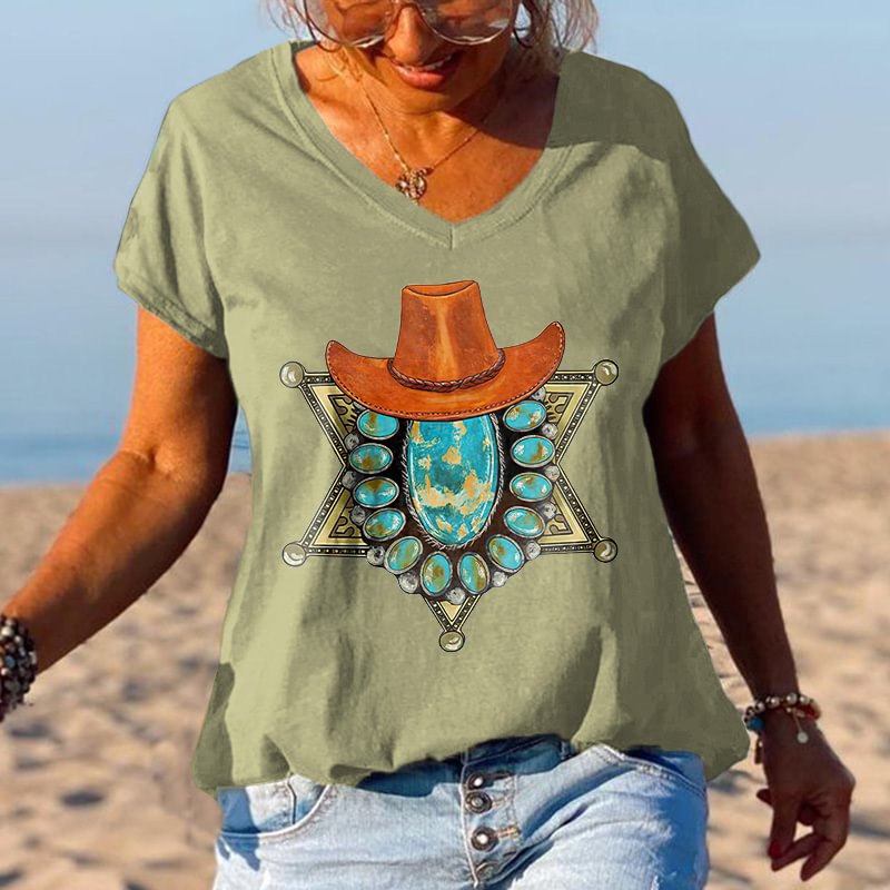 Western Cowboy Hat Sapphire Printed T-shirt