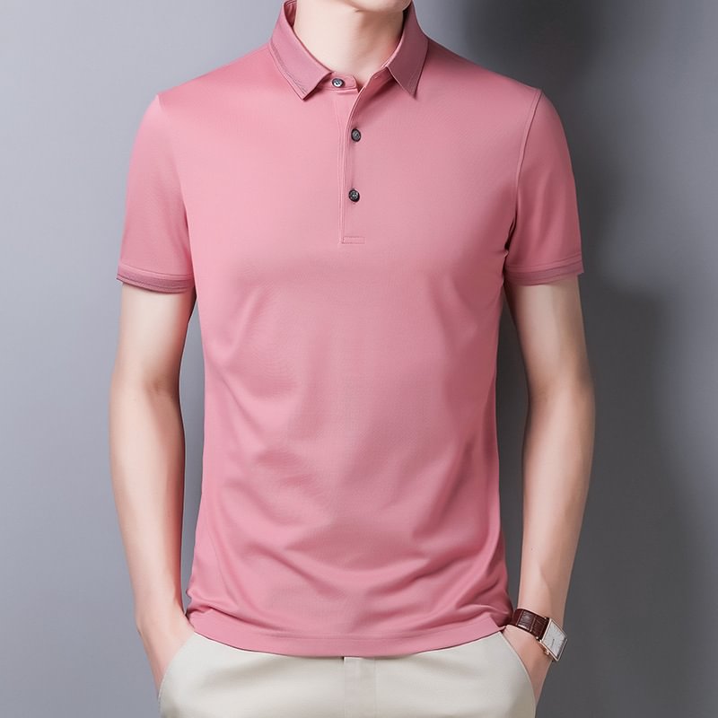 T-shirt en soie couleur classique pour jeunes hommes-Soieplus