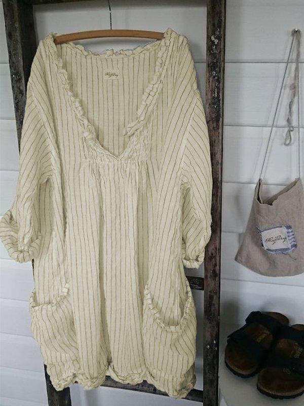 3/4 Sleeve Striped Casual Dresses