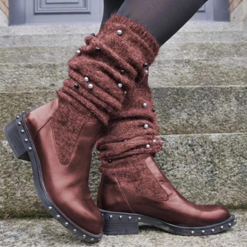 New Fashion Comfortable Low Heel Wool Warm Boots-Corachic