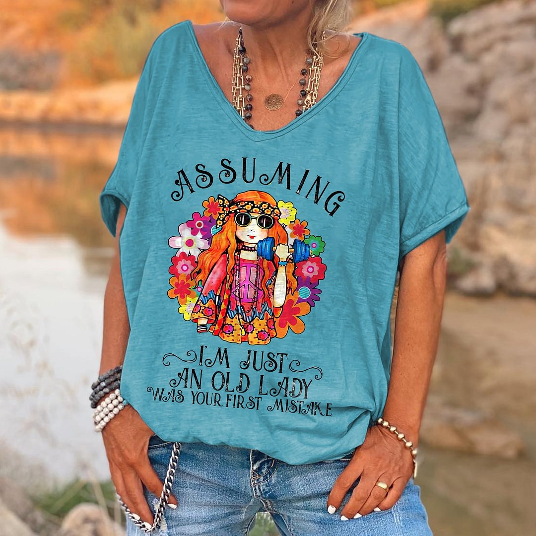 Chic Girl Printed Hippie V-neck T-shirt