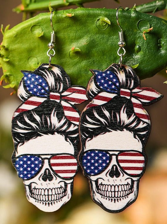 American Flag Skull Earrings