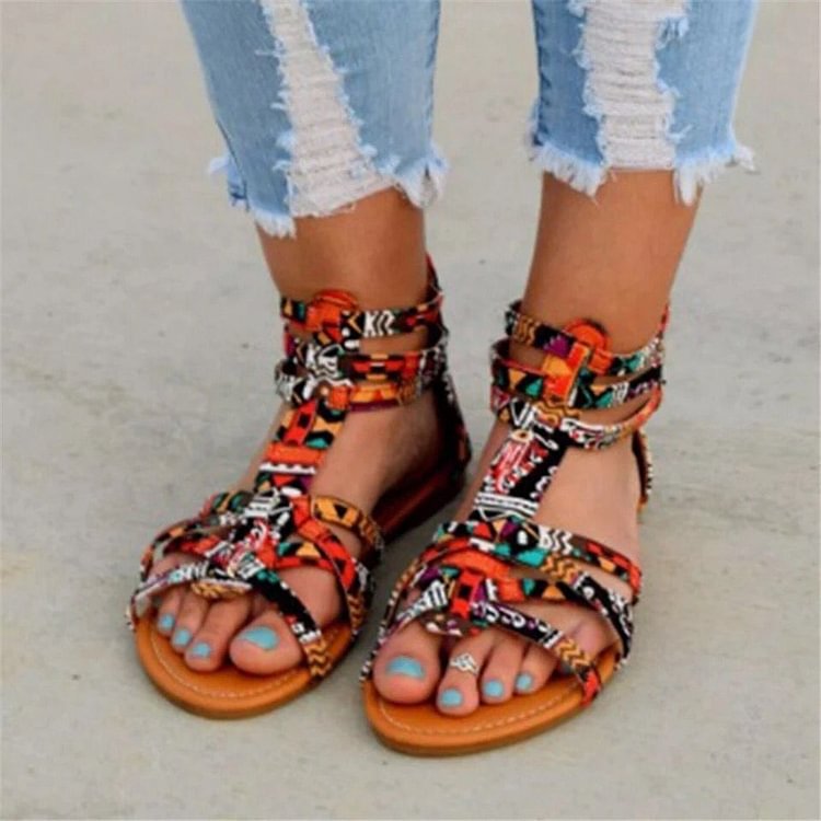 Women's Huaraches Flat Sandals Bottom Comfortable Beach Shoes Fashion