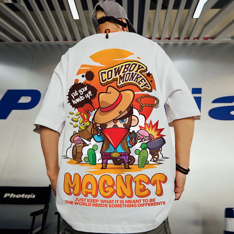 Cowboy Monkey Print Hip Hop Street Oversized T-shirts-VESSFUL