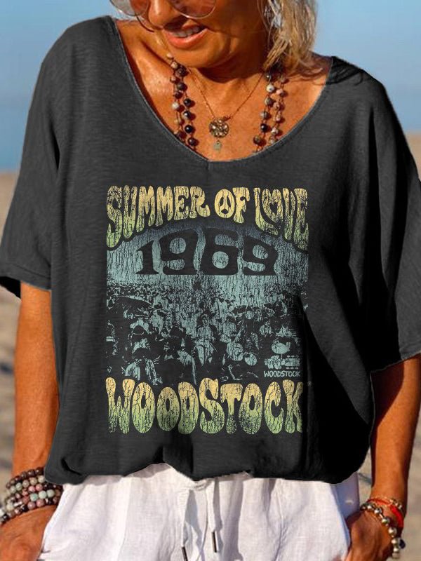 Summer Of Love 1969 Woodstock Printed Hippie T-shirt