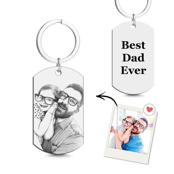 Custom Photo Tag Keychain Best Dad Ever Gifts for Dad