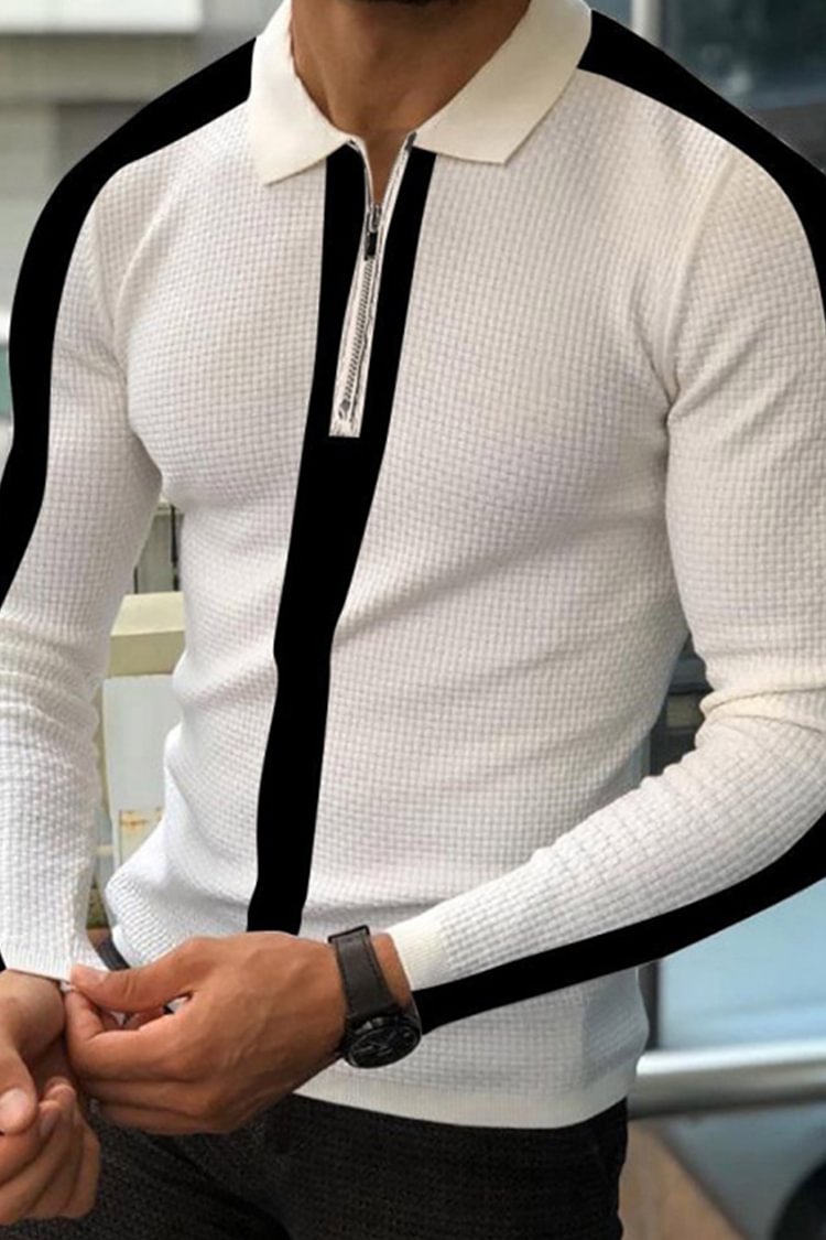 Tiboyz Fashion Zipper Long Sleeve Polo Shirt