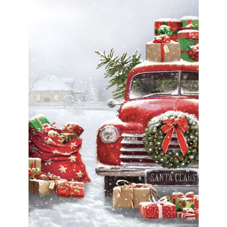 Christmas Tree And Car-11Ct Stamped Cross Stitch-40*54CM