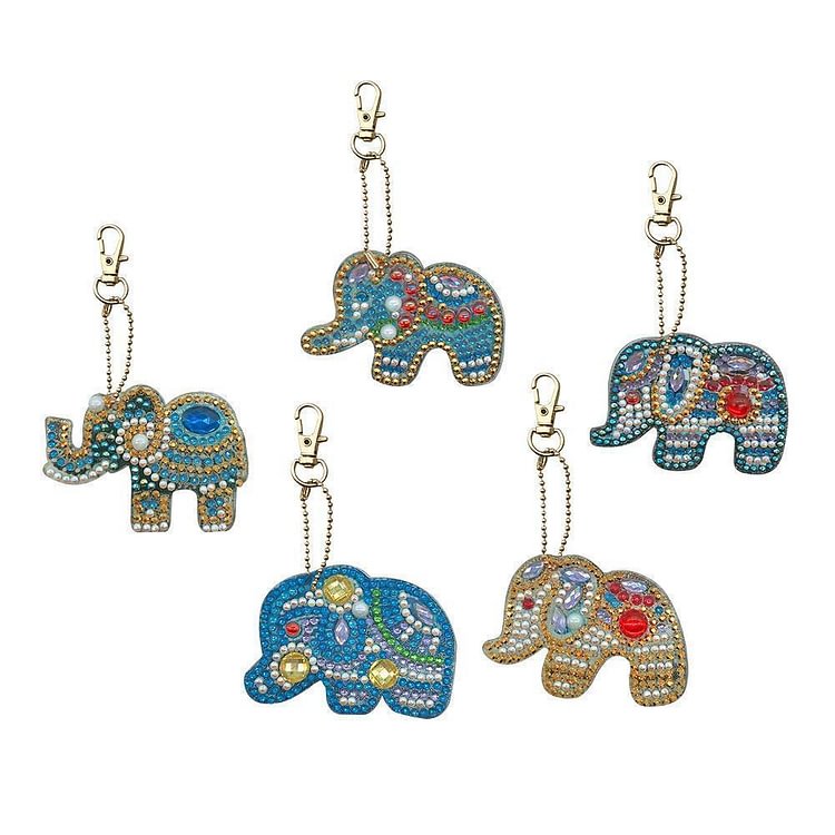5PCS-Elephant-Diamond Keychain