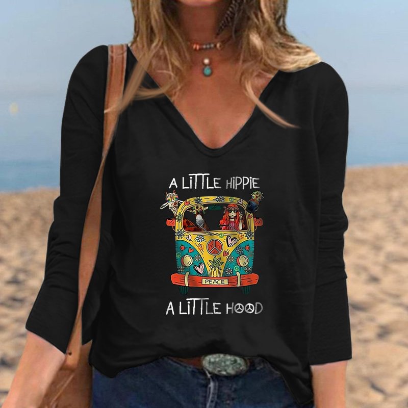 A Little Hippie A Little Hood Print Round Neck Women’s Tee