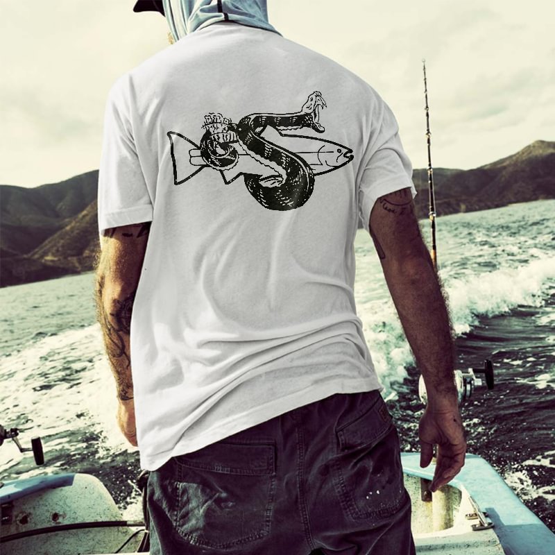 Fish And Snake Graphic Printed T-shirt -  