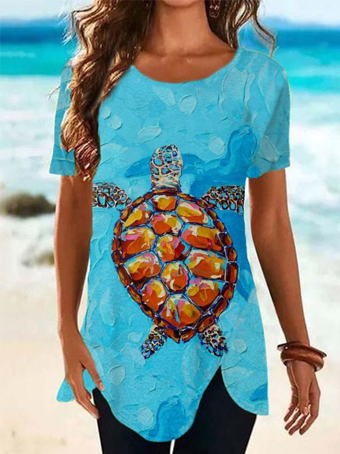 Turtle Print Casual Style Holiday Top